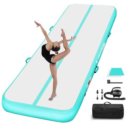 Air Mat Tumble Track, Gymnastics Mats Tumbling Track with Electric Air Pump for Home Use Cheerleading Training Kids Gym Yoga - color: Green, size: 10ftx3.3ftx4inch