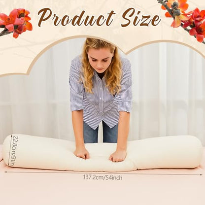 Leinuosen Organic Kapok Full Body Pillow 54" x 9" Long Tube Roll Bolster for Adults, Adjustable Height Firm Support for Side Sleeping, Pregnant Women, Kapok Filling