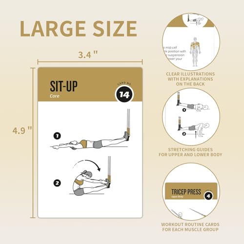 Suspension Workout Cards, 62 Exercises Cards Deck Large Size 5" x 3.5" Fitness Cards for Women & Men, Beginner Fitness Guide to Training Exercises at Home or Gym (Suspension, Vol 1) - style: Suspension Vol1