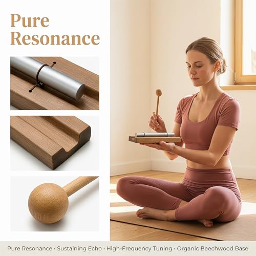 1 Tone Hand Chime Bell for healing, Meditation Chime Bar with Wooden Mallet for Teachers Classroom Management, Mindfulness Bell Percussion Instrument for Yoga, Prayer, Focus and Relaxation