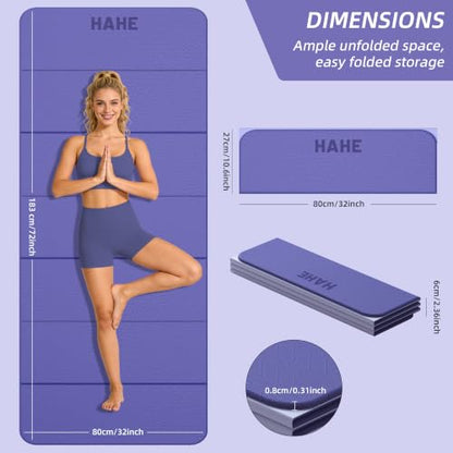HAHE Foldable Yoga Exercise Mat, 74"Lx32"Wx1/3"Thick, TPE Workout Mat - color: Deep Purple+Light Purple