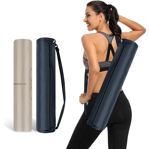 Natural Rubber Yoga Mat - Non Slip Non Toxic - 5mm Thick Yoga Mat for Hot Yoga/Pilates - Extra Large 26.8’’ with Alignment Guide - Sweat Proof - with Carrying Bag - color: Latte Grey