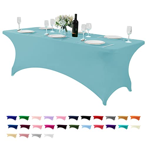Spandex Table Cover for 8FT or 4ft or 6ft Table Universal Fitted Stretch Tablecloth for Party, Banquet, Wedding and Events-Aqua - color: Aqua, size: 96" x 30" (Rectangular)