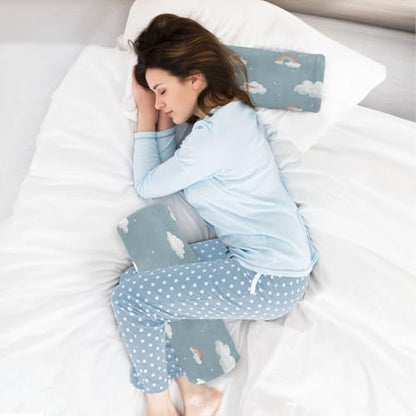 Clouds Stars Rainbows Blue Neck Roll Pillow Bolster Round Health Memory Foam Long Cervical Cylinder Pillows with Removable Washable Cover for Body Bed Legs Back Yoga - color: Clouds Stars Rainbows Blue