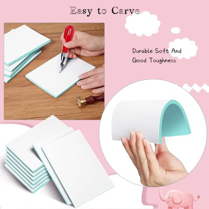 Frienda 40 Pcs 4"x6" Rubber Carving Blocks Linoleum Block Stamp Making Kit Soft Rubber for Craft Project Beginners Stamp Maker Printmaking Supplies (White and Green) - color: White and Green