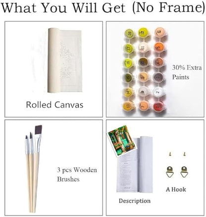 Landscape Paint by Numbers Kit for Adults Beginner,Flowers House,16x20" | Full set with wooden brushes,rolled canvas,rich paints.Calming activity.Beginner friendly.Just open and paint. - color: 16"X20"Rolled Canvas(Frameless)-Landscape 11
