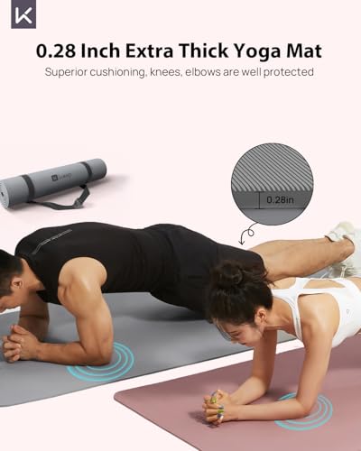 KEEP Extra Wide Yoga Mat, 7mm Thick 72" x 32" Exercise Mat | 7mm thick Extra wide yoga mat with carry strap for home workout, yoga, exercise and Pilates - color: Classic Grey