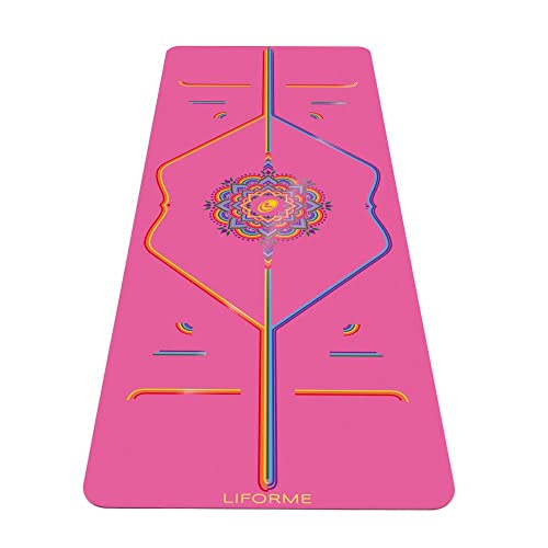 Liforme Printed Yoga Mat - Patented Alignment Design, Ultimate Grip - color: Rainbow - Grateful Pink