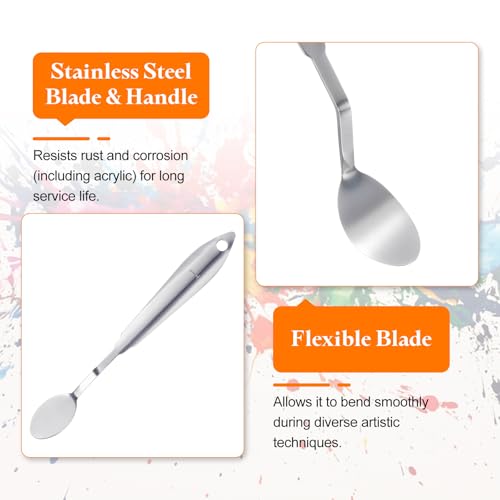 HARFINGTON 2pcs Palette Knife Painting Tool 7.09" Stainless Steel Round Spatula Painting Pallet Knives with Hole Design for Acrylic Canvas, Silver