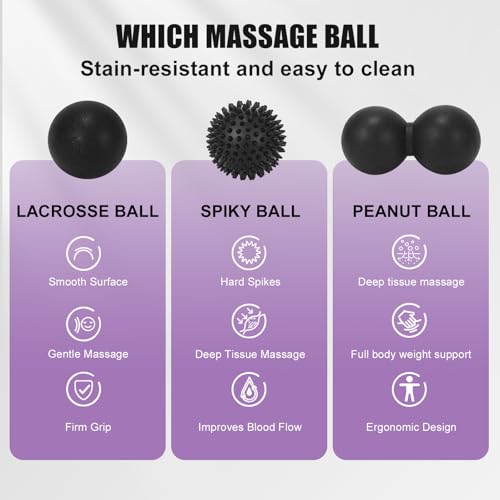 3-in-1 Massage Ball Set, Peanut Ball, Spiky, Lacrosse for Plantar Fasciitis