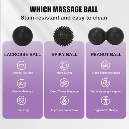3-in-1 Massage Ball Set, Peanut Ball, Spiky, Lacrosse for Plantar Fasciitis