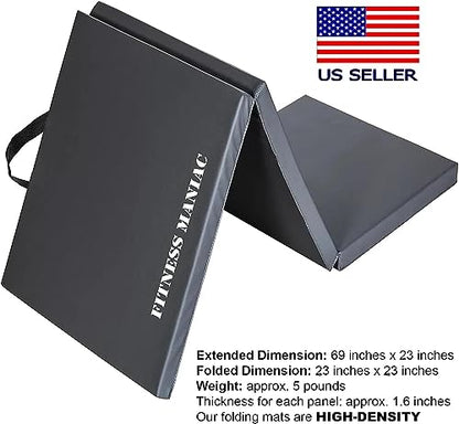 Fitness Maniac HIGH-DENSITY Firm Foam Folding Mat Thick Exercise Gymnastics Panel Gym Mats Non Slip with Carrying Handles Yoga Aerobics Workout Training - color: Tri-Fold (Black)