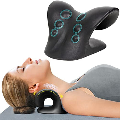 ComfortLife Neck Stretcher for Pain Relief, Neck and Shoulder Relaxer Cervical Traction Device Pillow for Muscle Relax and TMJ Pain Relief(Black) - color: Black