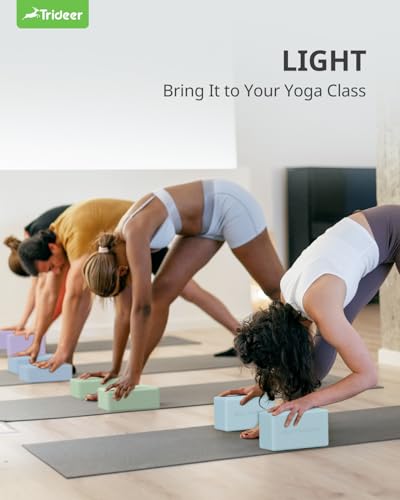 Trideer Yoga Blocks 2 Pack, Soft Non-Slip Foam Blocks with Beveled Edges for Alignment and Stretching in Yoga, Pilates, and Dance - Supportive, Lightweight, Odor Resistant, Latex-Free - color: Light Blue-2 Pack
