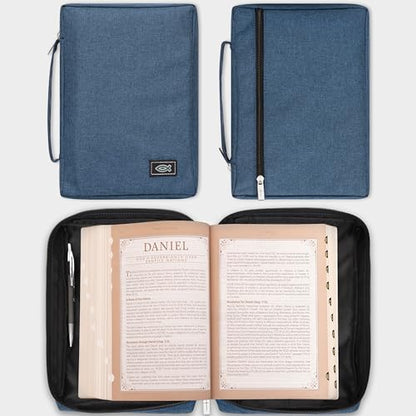 Christian Art Gifts Men/Women's Bible Cover Jesus Fish, Blue Canvas, Small - color: Blue/Jesus Fish, size: Small