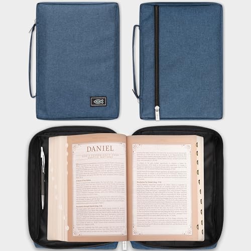 Christian Art Gifts Men/Women's Bible Cover Jesus Fish, Blue Canvas, Small - color: Blue/Jesus Fish, size: Small