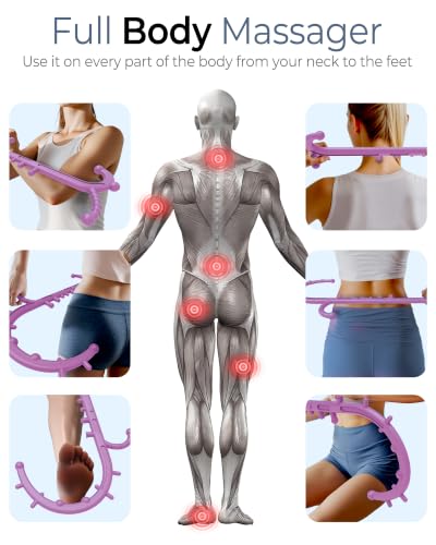 Back and Neck Massager for Pain Relief Deep Tissue, Upgraded Full Body Trigger Point Cane Massage Tools, Therapy Massage Stick Pressure Point Hook, Muscle Knot Remover Tool (Pink) - color: Pink