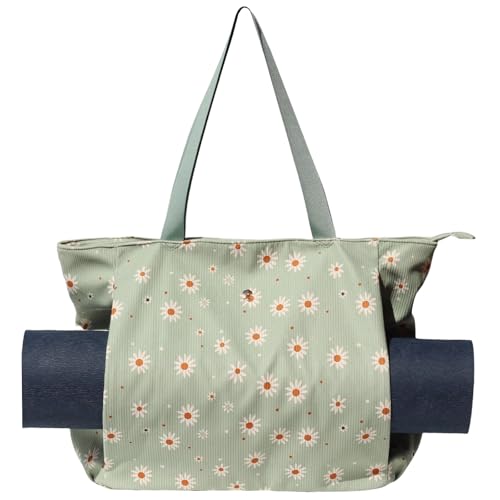 ESVAN Yoga Mat Bag Yoga Tote Carrier Shoulder Bag Carryall Tote for Office,Yoga,Pilates,Travel,Beach and Gym - color: Corduroy Matcha Daisy