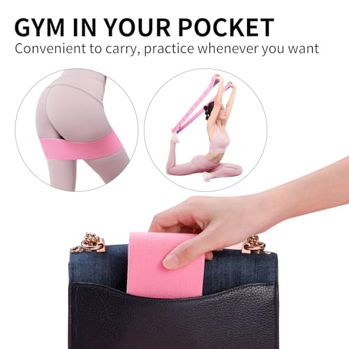 Glute Bands and 11-Loop Stretch Band Set, Fabric Booty Band for Glute Activation, Adjustable Stretching Strap for Yoga, Pilates, Dance, Ballet, Flexibility, Leg Workouts & Home Exercise - color: Pink
