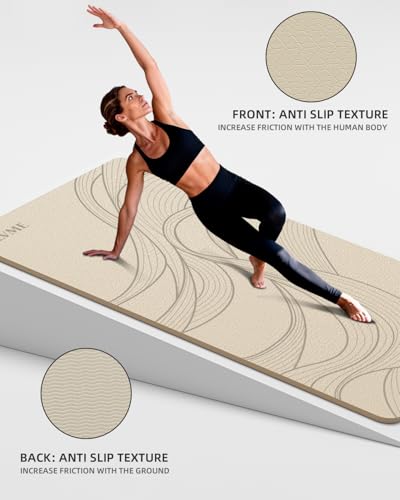 Large Yoga Mat (75.5"x47.6"x0.4"）Extra Wide & Thick 10mm | Non-Slip Exercise Mat, High-Density TPE Mat for Yoga Pilates & Home Gym Workouts - color: Cream
