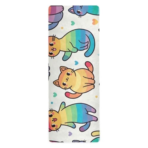 Cute Rainbow Cat Yoga Mat Thick Non Slip Yoga Mat Workout Mat for Men Women, Exercise & Exercise Mat for Home Gym, Yoga, Pilates, Stretching, and Floor