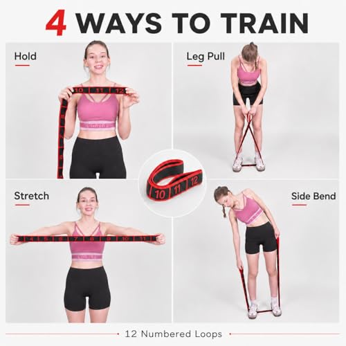 Resistance Exercise Bands, 12-Loop Stretch Strap for Yoga, Leg Exercise, Lower Back Stretch, Stretching, Gym and Home Workout