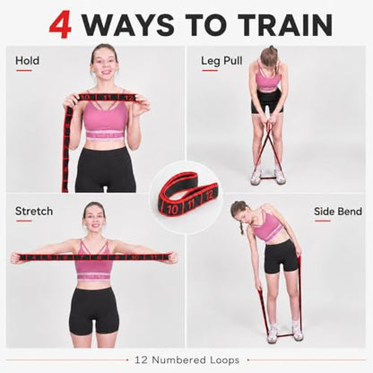 Resistance Exercise Bands, 12-Loop Stretch Strap for Yoga, Leg Exercise, Lower Back Stretch, Stretching, Gym and Home Workout