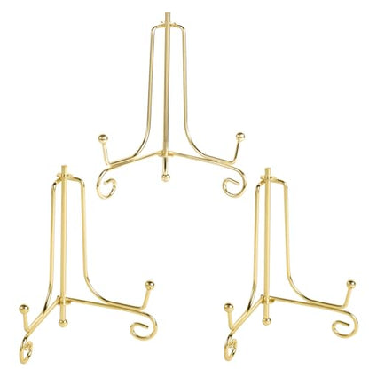 3pcs Plate Holder Easel Display Stand, 4.17x2.56in/10.6x6.5cm Metal Displaying Stand Table Decorative Easel for Tabletop Picture Frames Photos Wedding Cards Sign Posters Cavas Decorative(Gold )