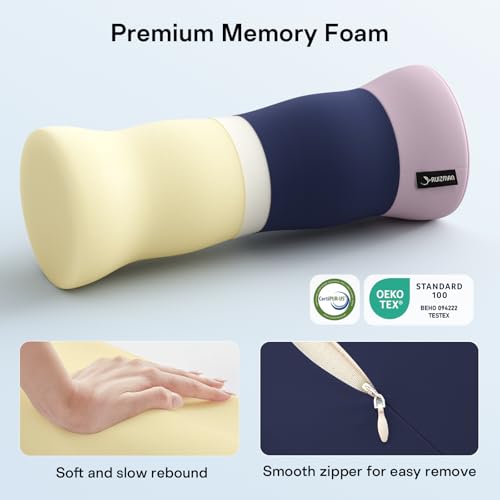 Neck Roll Pillow - Cooling Cover Round Neck Pillow for Sleeping - Memory Foam Cervical Roll Pillow - Ergonomic Bolster Pillow for Neck, Leg, Back, Yoga, Relaxing (Blue Purple) - color: Blue Purple