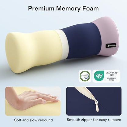 Neck Roll Pillow - Cooling Cover Round Neck Pillow for Sleeping - Memory Foam Cervical Roll Pillow - Ergonomic Bolster Pillow for Neck, Leg, Back, Yoga, Relaxing (Blue Purple) - color: Blue Purple