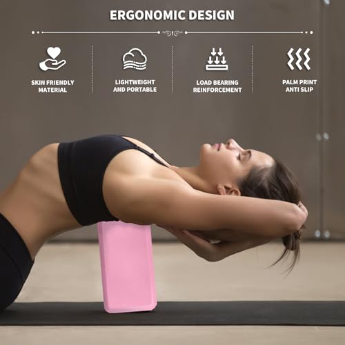 Yoga Blocks 2 Pcs, 9"x6"x3" Yoga Brick Foam Blocks EVA Foam Block Yoga Props Accessories for Yoga Pilates Stretching and Meditation - color: Pink