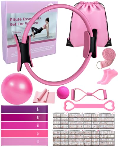 KABCON Pilates Kit for Home, Women Beginners Workout Essentials Set - size: Pink 14PCS