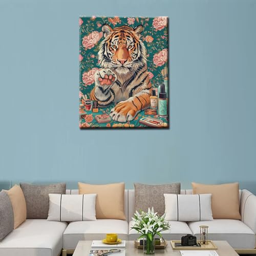 Tucocoo Tiger Paint by Numbers for Adults and Beginners Boho Floral Print Paint by Number Kits Manicure Wall Decoration Acrylic Paints Gift for Friends and Family 16''x20'' (Without Frame) - color: Artwork-22, size: 16''x20''(Without Frame)