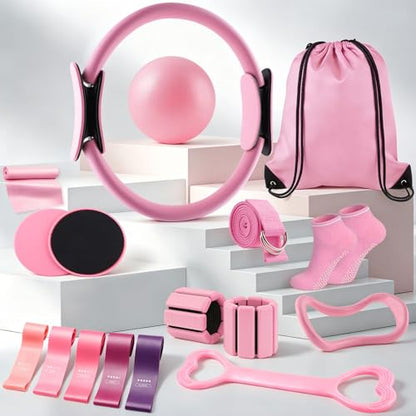 18PCS Home Pilates Kit Equipment for Women with 14'' Pilates Ring and Ball