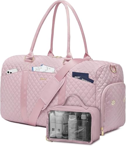Women Weekender Travel Duffle Bag: Travel Duffel Overnight Bags with Shoe Compartment Large Carry on Tote with Toiletry Bag Weekend Traveling Yoga Gym Hospital Bag for Women with Wet Pocket Pink - color: 02-Pink, size: X-Large