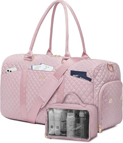 Women Weekender Travel Duffle Bag: Travel Duffel Overnight Bags with Shoe Compartment Large Carry on Tote with Toiletry Bag Weekend Traveling Yoga Gym Hospital Bag for Women with Wet Pocket Pink - color: 02-Pink, size: X-Large