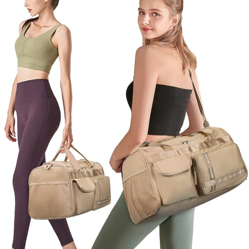 MAXTOP Large Gym Bag for Women Men Duffle Bag With Wet Dry Separation - color: Khaki, style: Gym Bag