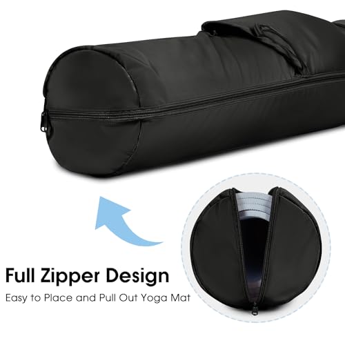 sportsnew Yoga Mat Bag Drawstring Pocket-Full Zip Cargo Yoga Mat Carrier Bag with Water Bottle Pocket and Bottom Wet Pocket Exercise Yoga Mat Carrier Multi-Functional Storage Bag, Blue & Black