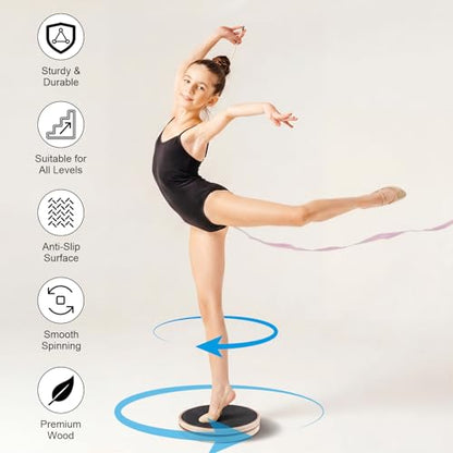 Wooden Figure Skating Spinner Board, 8 Inch Non Slip Ice Skate Pirouette Turning Board for Off Ice Spin Practice, Ballet, Gymnast, Cheerleader Balance Training Spin Disc
