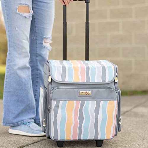Everything Mary Rolling Scrapbook Tote – Grey Stripes Craft Bag with Wheels – Portable Storage Organizer for Scrapbooking, Papercraft & Art Supplies - color: Grey Stripes