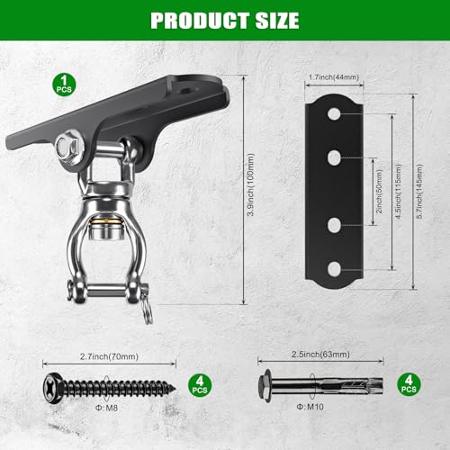 BeneLabel 360° Swivel Ceiling Swing Hanger with Bearing Ceiling Swing Mount Stainless Steel Hanging Chair Mount Swings Hardware for Hammock Chairs, Porch Swings, Aerial Silks, Gymnast Ring, Heavy Bag - color: 360° Bearing Swivel Hanger ( 1 Pack ) - Black