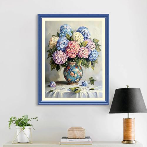 Hydrangea 5D Diamond Art Kit for Adults Full Drill gem art craft | 12x16 inch Round drill canvas, complete tool kit, DIY wall art, relaxing hobby for adults - color: QD159