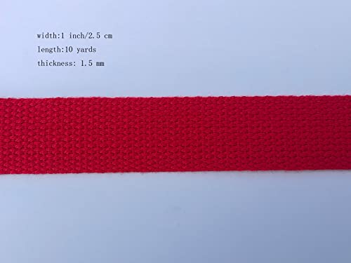 1 Inch Cotton Webbing 10 Yards Cotton Strap for Tote Canvas Bags Crafts Sewing (2001 Red) - color: 2001 Red