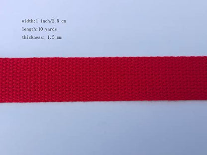 1 Inch Cotton Webbing 10 Yards Cotton Strap for Tote Canvas Bags Crafts Sewing (2001 Red) - color: 2001 Red
