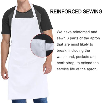 Chef Apron with Pocket for Men Women Server Butcher Work, 5 Pack - color: White