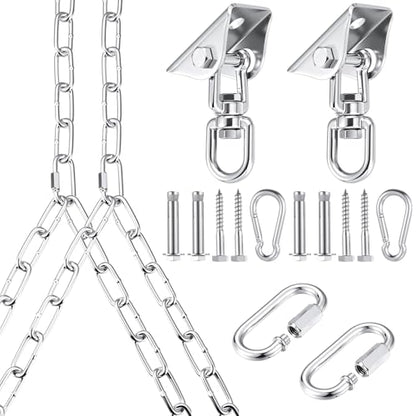 Heavy Duty Porch Swing Hanging Kit with Y-Chain & 360° Swivel Hangers 1500Lbs Capacity, Rustproof Zinc-Plated Chains 304 Stainless Steel Mount Hooks, Indoor/Outdoor Hammock Hardware(Silver) - color: Silver