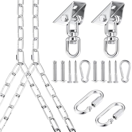 Heavy Duty Porch Swing Hanging Kit with Y-Chain & 360° Swivel Hangers 1500Lbs Capacity, Rustproof Zinc-Plated Chains 304 Stainless Steel Mount Hooks, Indoor/Outdoor Hammock Hardware(Silver) - color: Silver