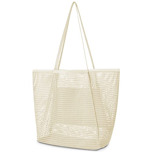 Iioscre Beach Bag for Women, Causal Hobo Handbags with Zipper Inner Pocket - color: Beige