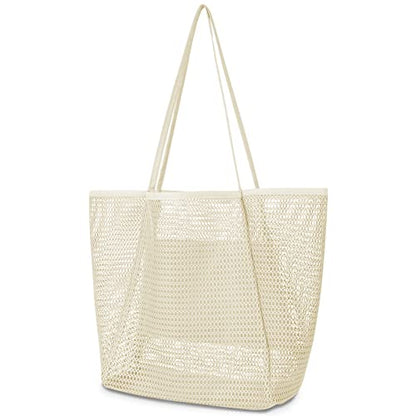 Iioscre Beach Bag for Women, Causal Hobo Handbags with Zipper Inner Pocket - color: Beige