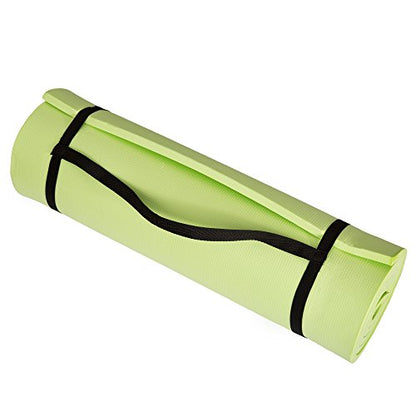 Thick Yoga Mat - Double Sided 1/2-Inch Workout Mat - 72x24-Inch Exercise Mat for Home Gym Fitness or Pilates with Carrying Strap by Wakeman - color: GREEN